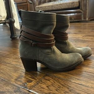 Frye heeled booties.  Suede.